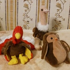 Ty Plush Bird Toy Trio - Red, Yellow, Brown